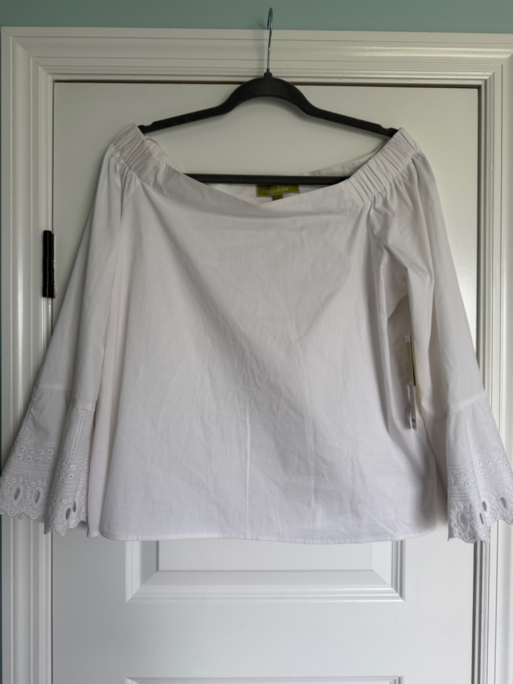 Sigrid Olsen White Off-Shoulder Eyelet Bell-Sleeve Top
